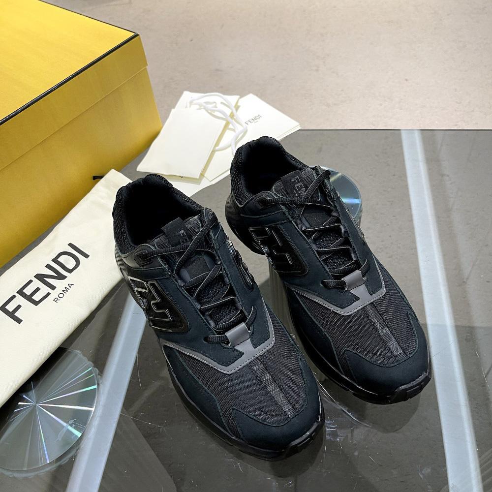 Fendi Faster Trainers Black Nubuck Leather Low-Tops Sneakers - DopestKickz