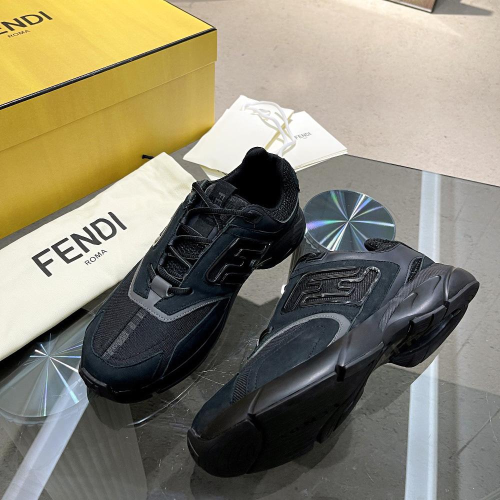 Fendi Faster Trainers Black Nubuck Leather Low-Tops Sneakers - DopestKickz