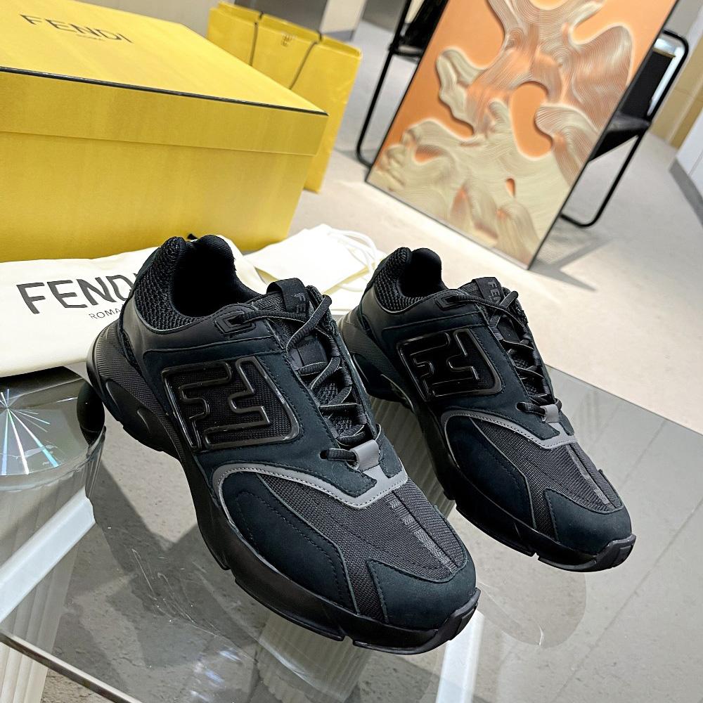 Fendi Faster Trainers Black Nubuck Leather Low-Tops Sneakers - DopestKickz