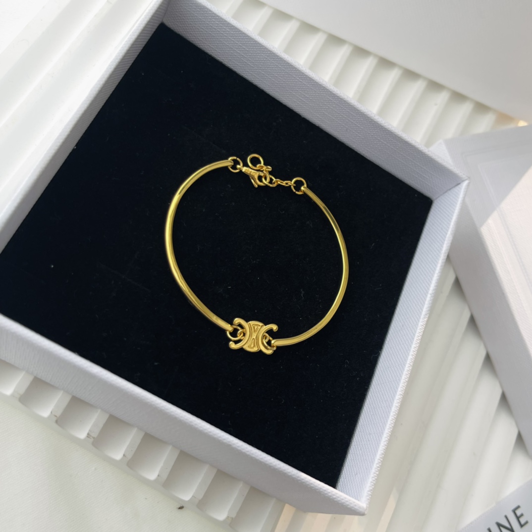 Celine Triomphe Articulated Bracelet In Brass With Gold Finish - DopestKickz