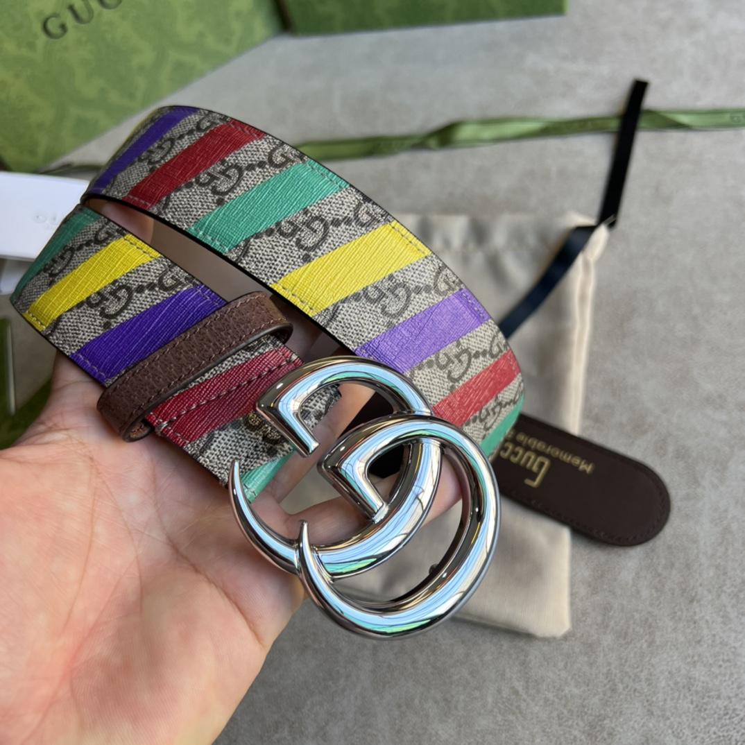 Gucci Striped Belt With Double G - DopestKickz