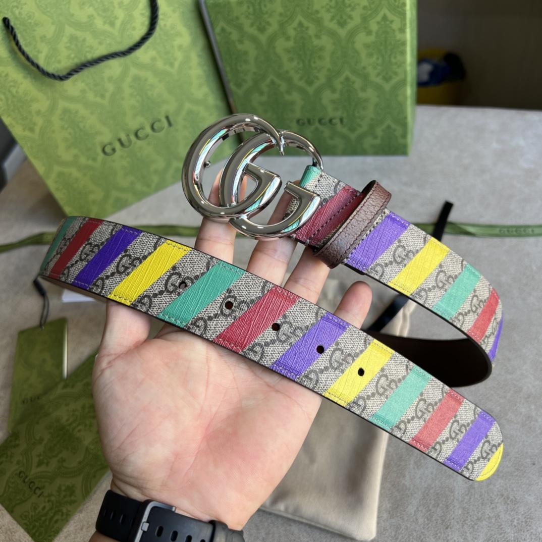 Gucci Striped Belt With Double G - DopestKickz