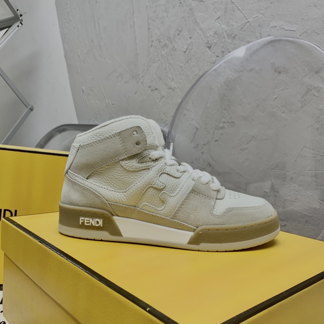 Fendi Match White Leather High-Tops - DopestKickz