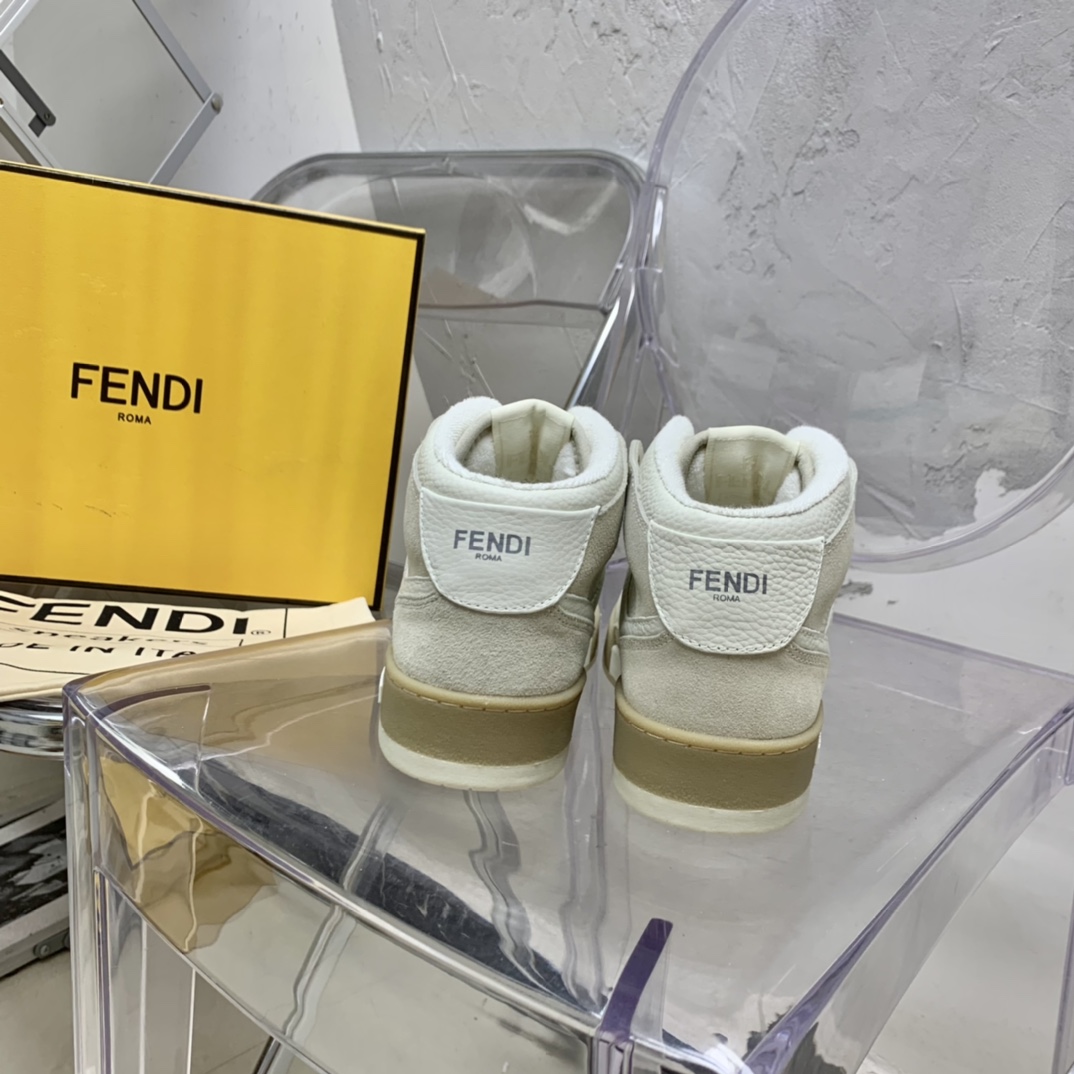 Fendi Match White Leather High-Tops - DopestKickz