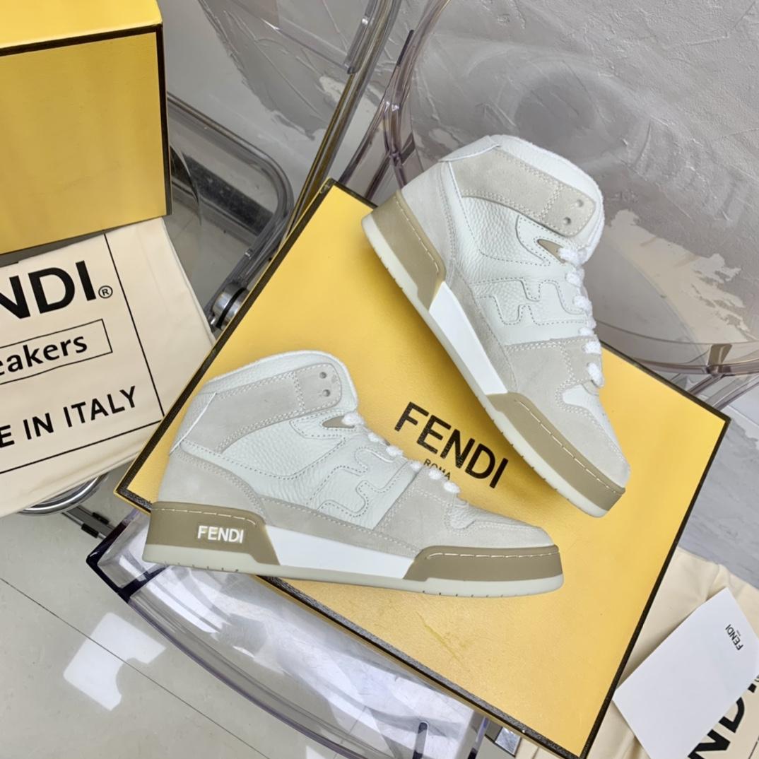 Fendi Match White Leather High-Tops - DopestKickz