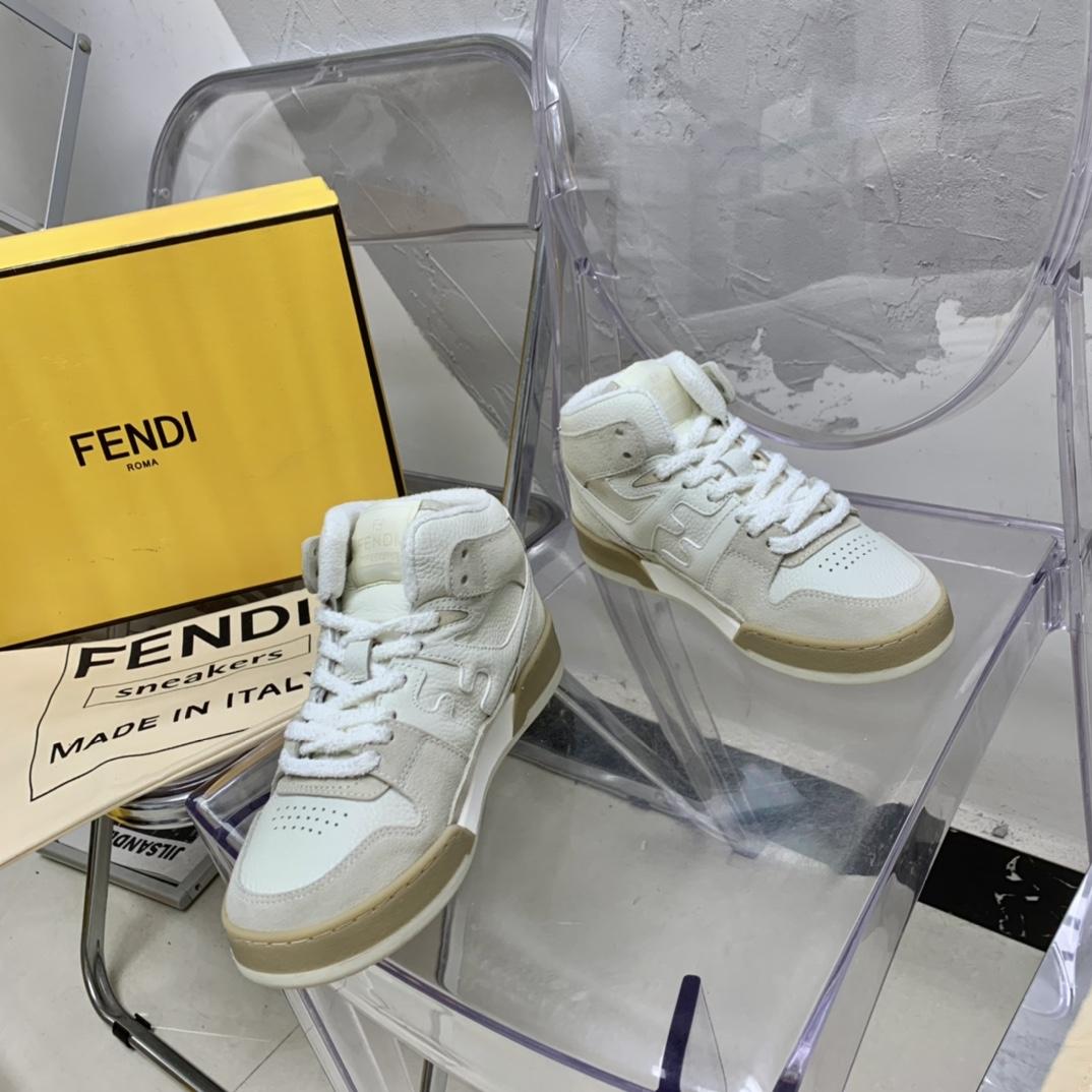 Fendi Match White Leather High-Tops - DopestKickz