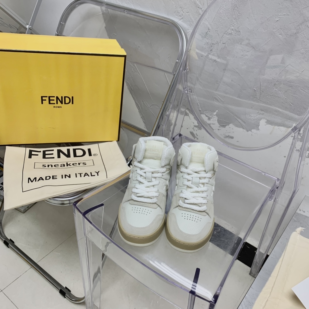 Fendi Match White Leather High-Tops - DopestKickz