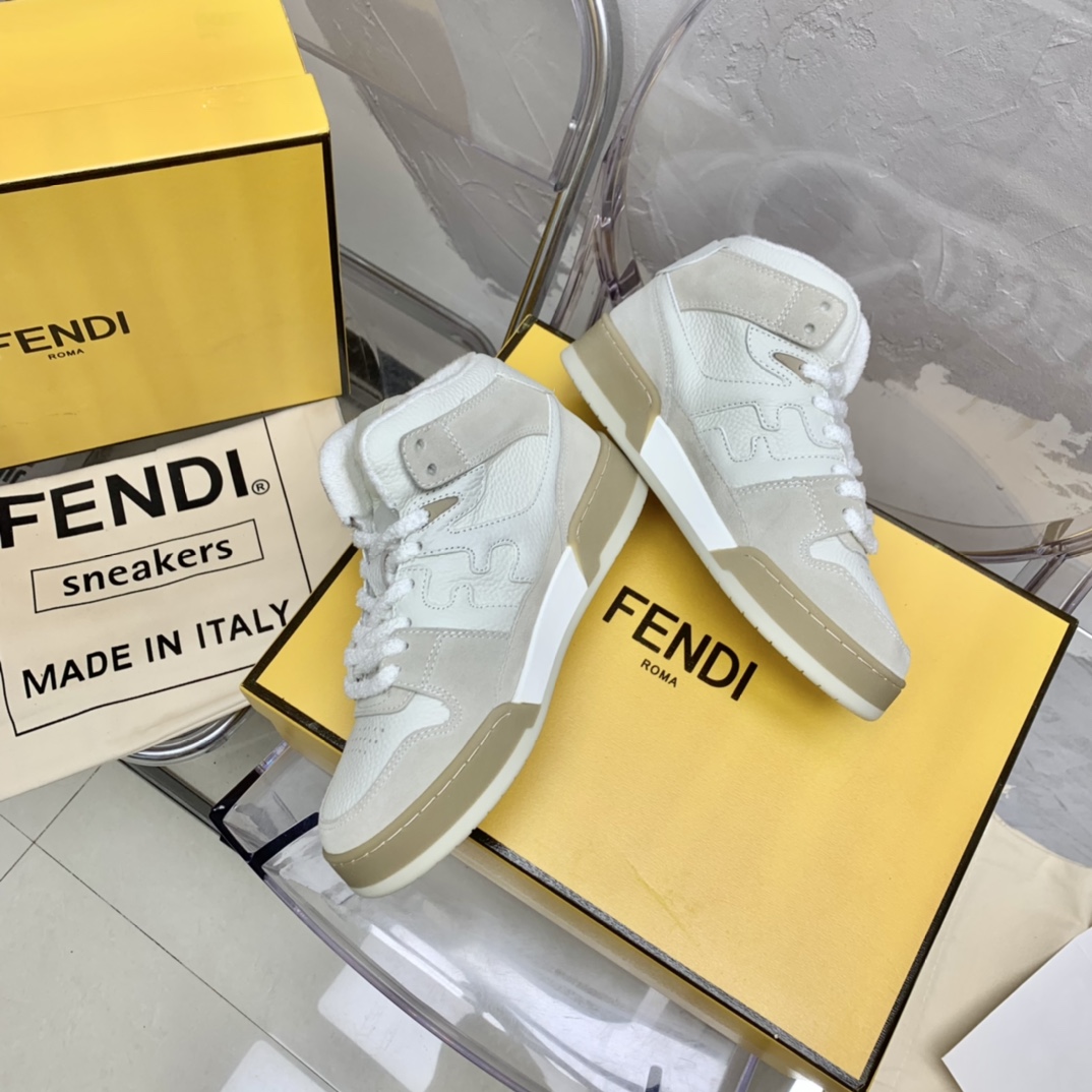 Fendi Match White Leather High-Tops - DopestKickz