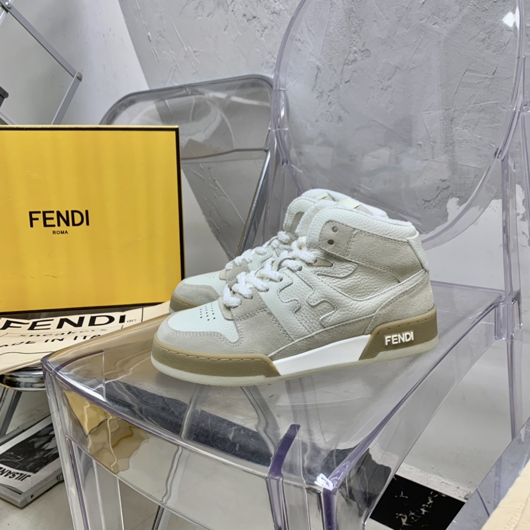 Fendi Match White Leather High-Tops - DopestKickz