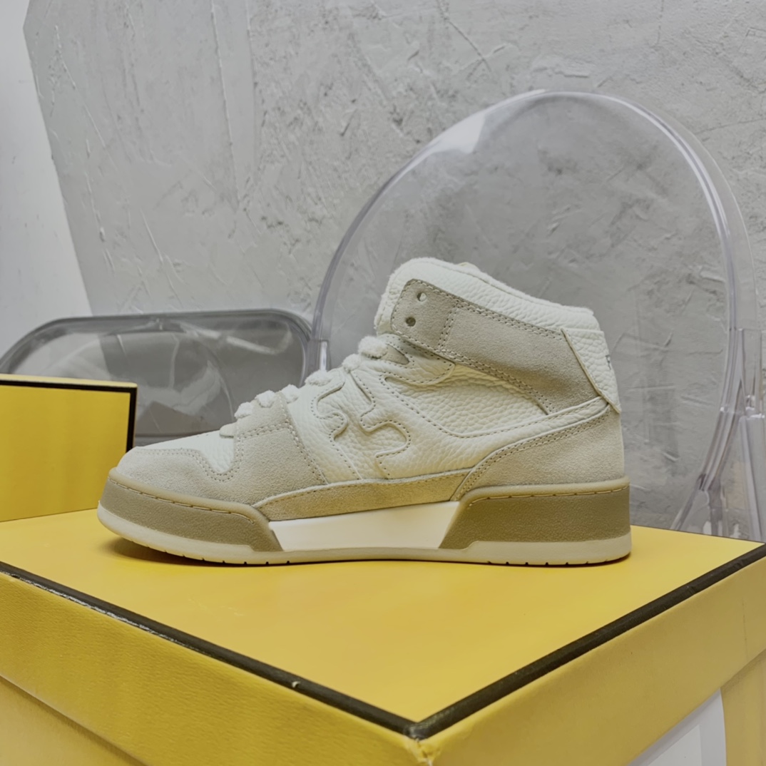 Fendi Match White Leather High-Tops - DopestKickz