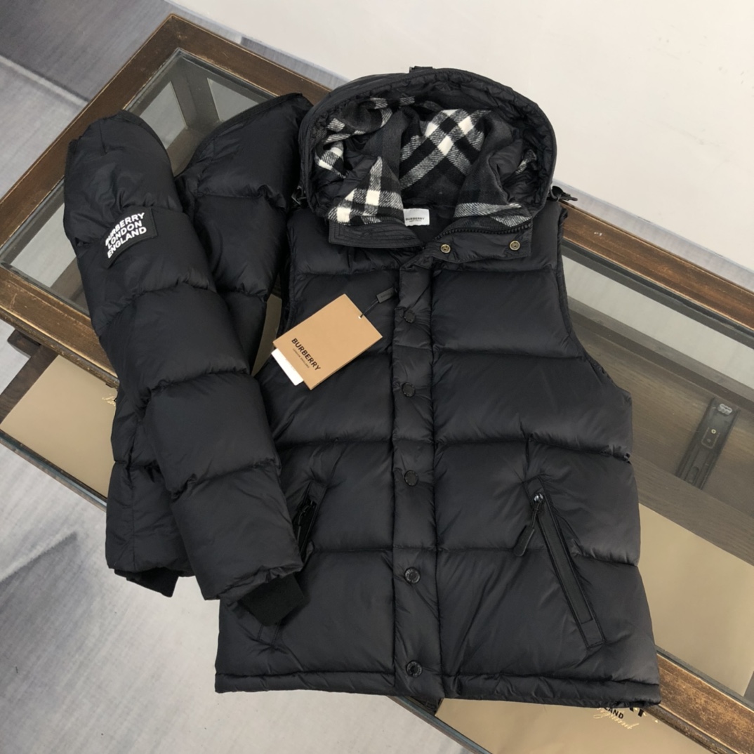 Burberry Hooded Quilted Nylon Down Jacket With Detachable Sleeves - DopestKickz