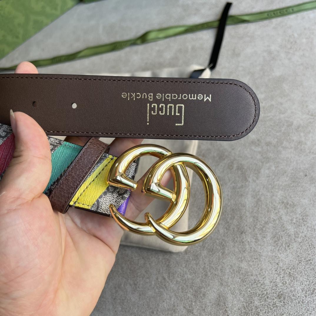 Gucci Striped Belt With Double G - DopestKickz