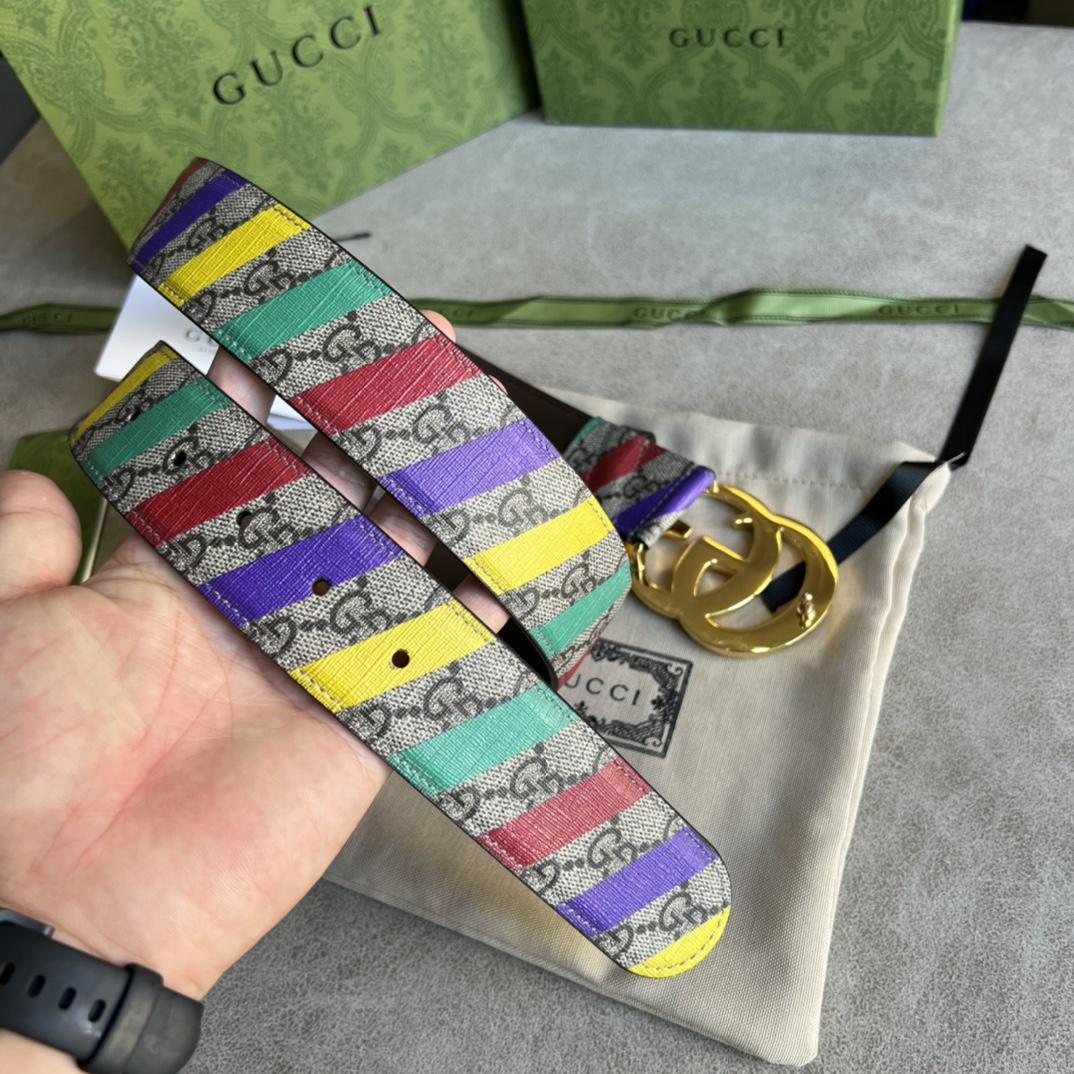 Gucci Striped Belt With Double G - DopestKickz