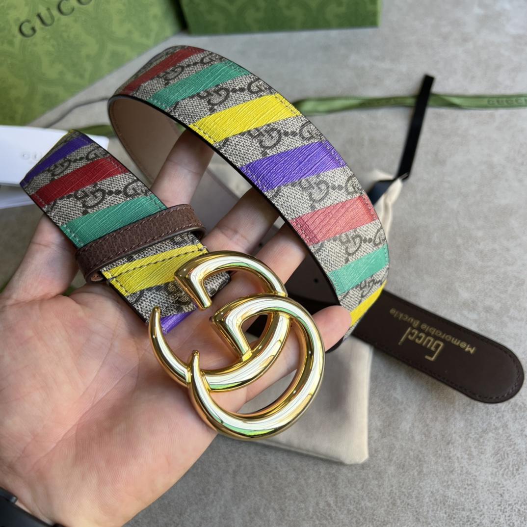 Gucci Striped Belt With Double G - DopestKickz