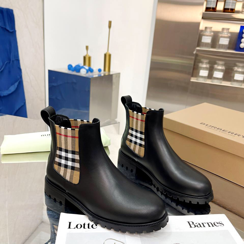 Burberry Vintage Check Detail Leather Chelsea Boots - DopestKickz