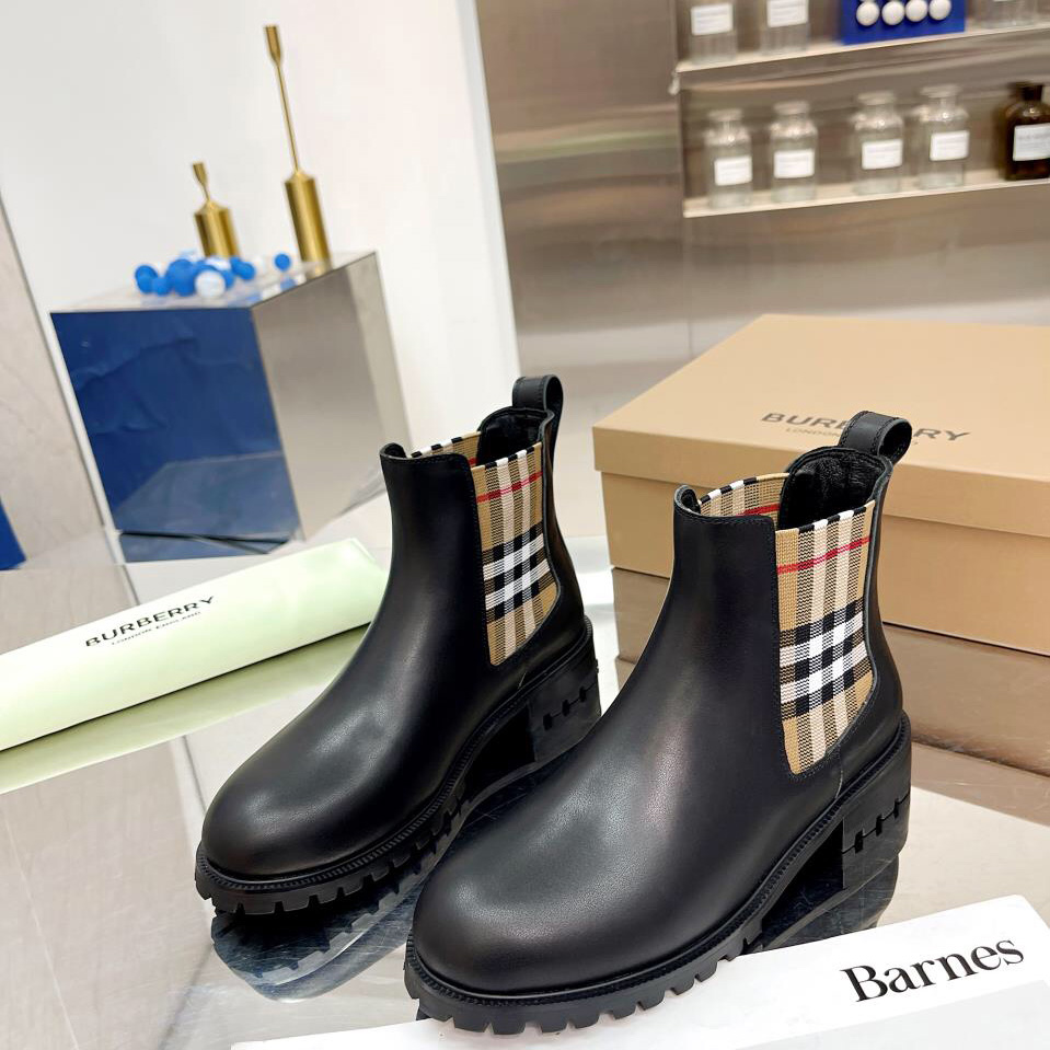 Burberry Vintage Check Detail Leather Chelsea Boots - DopestKickz