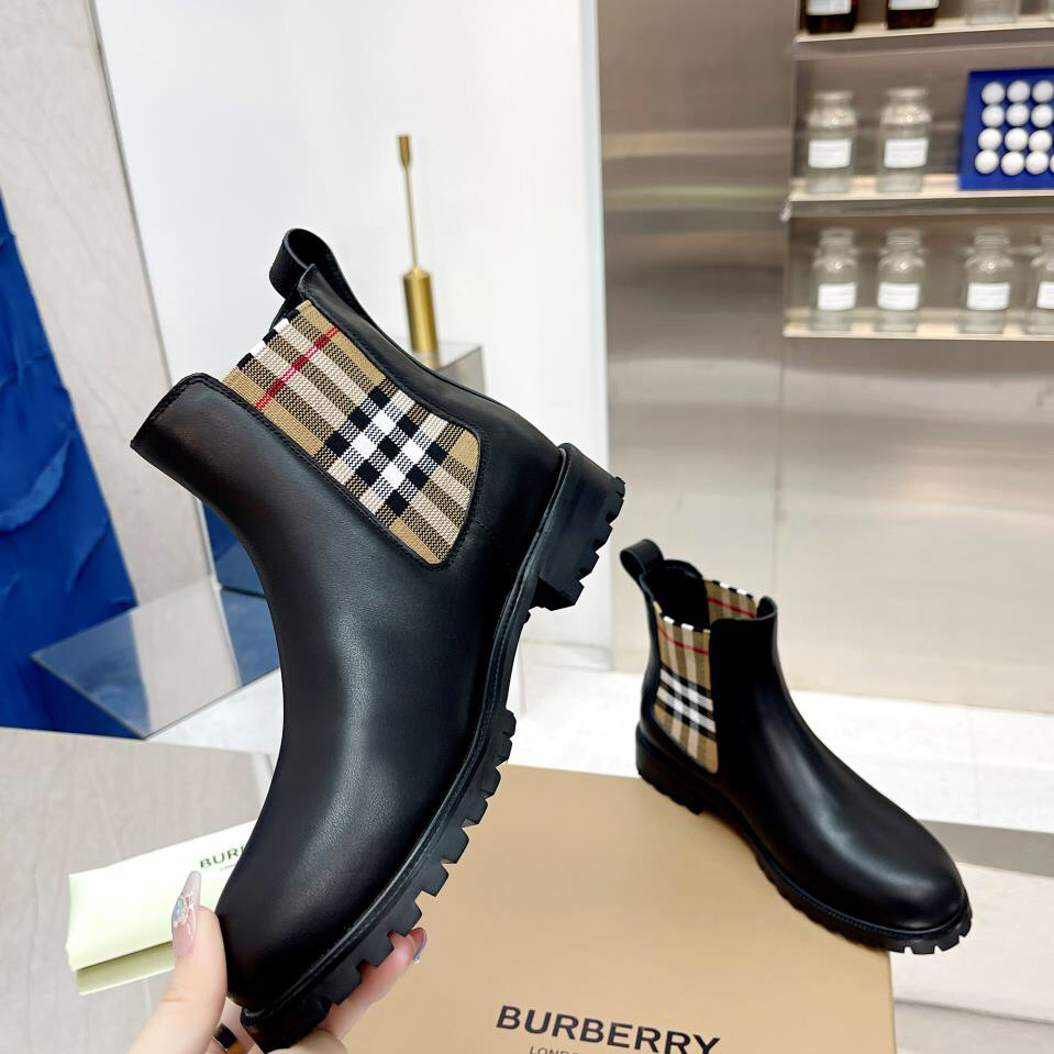 Burberry Vintage Check Detail Leather Chelsea Boots - DopestKickz