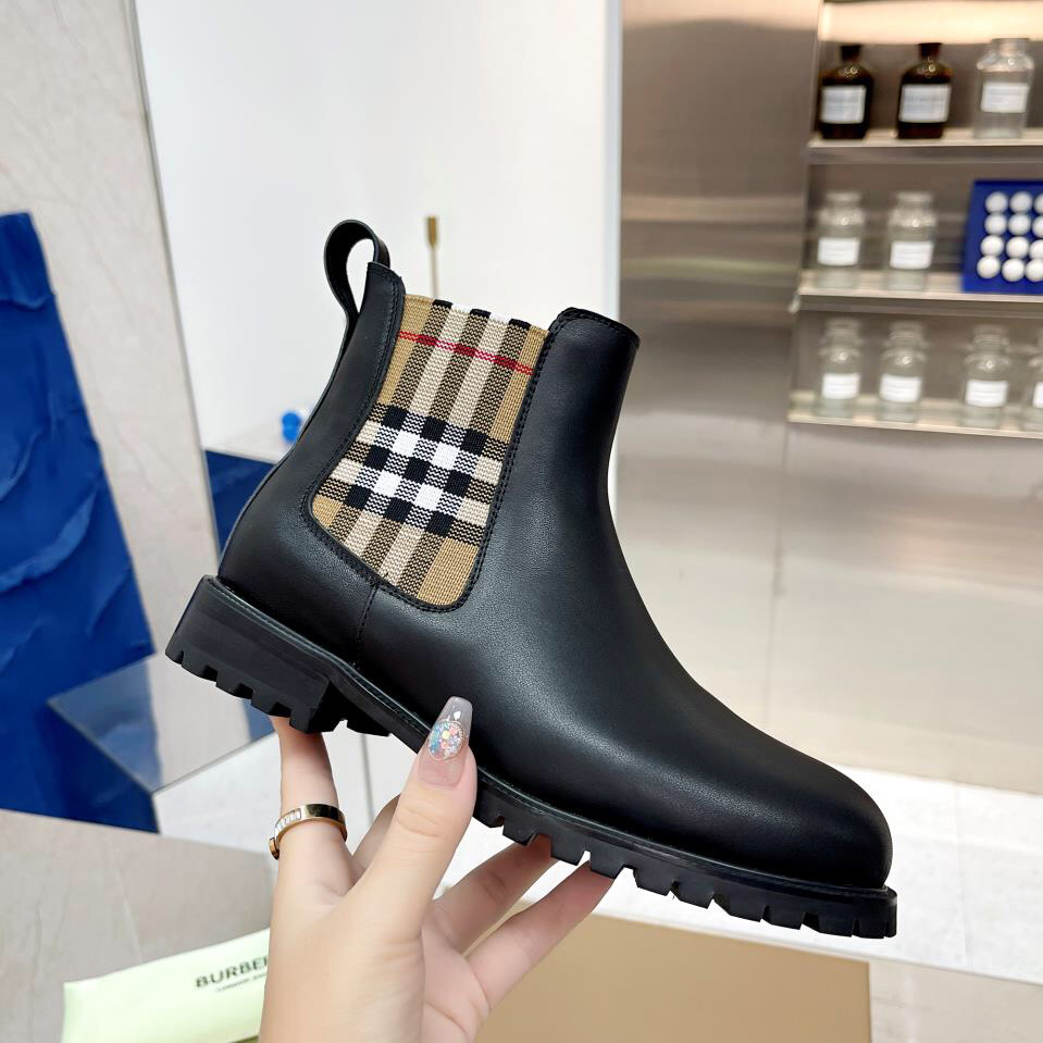 Burberry Vintage Check Detail Leather Chelsea Boots - DopestKickz
