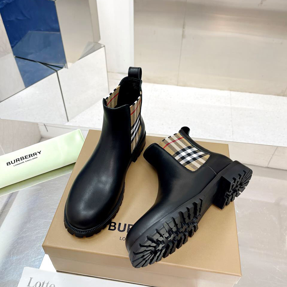 Burberry Vintage Check Detail Leather Chelsea Boots - DopestKickz