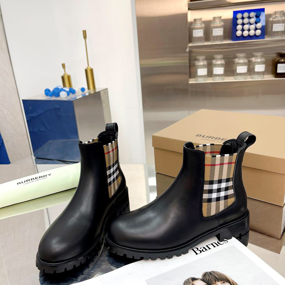 Burberry Vintage Check Detail Leather Chelsea Boots - DopestKickz