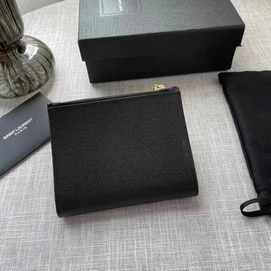Saint Laurent Uptown Compact Wallet In Grain De Poudre Embossed Leather(12-10-3cm) - DopestKickz