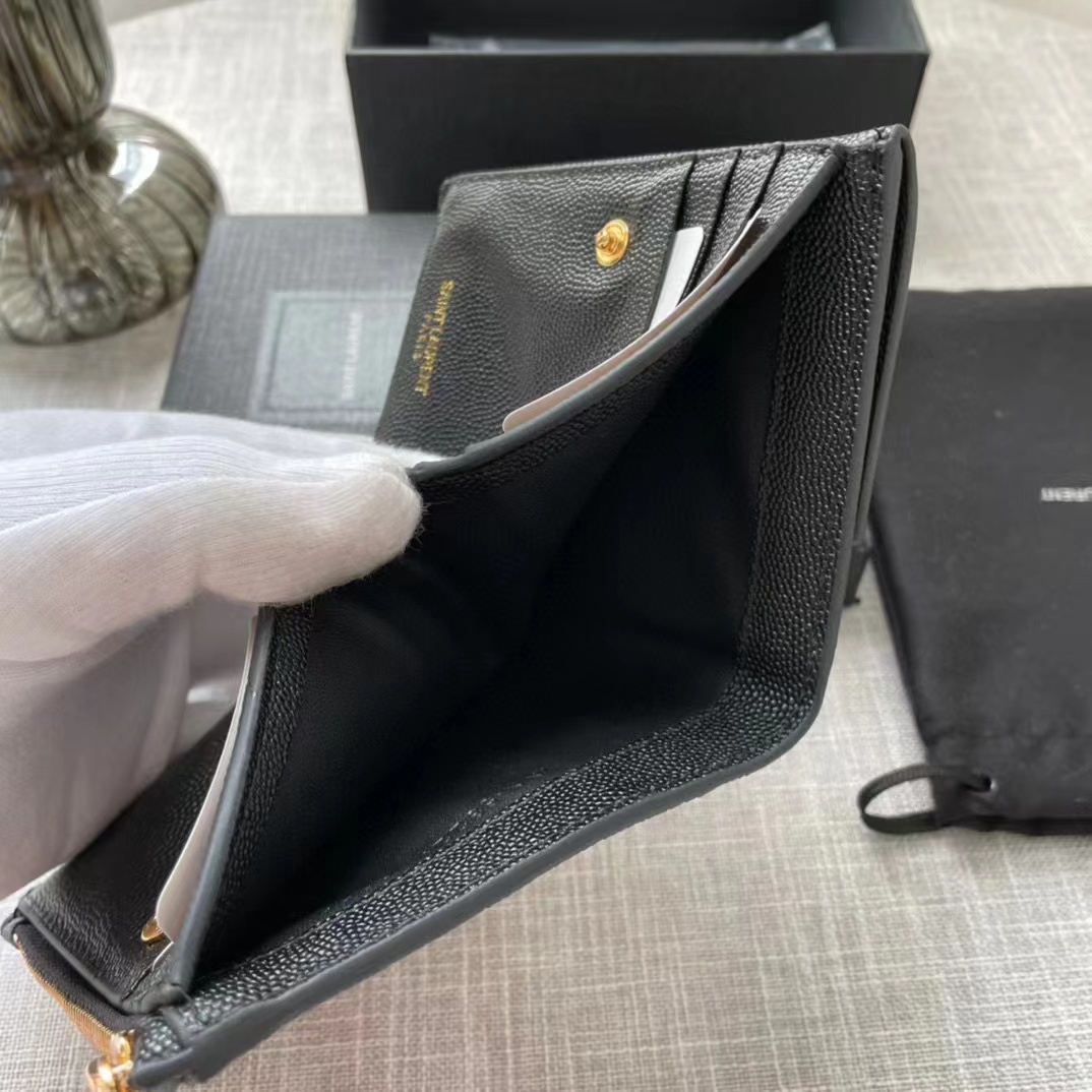Saint Laurent Uptown Compact Wallet In Grain De Poudre Embossed Leather(12-10-3cm) - DopestKickz
