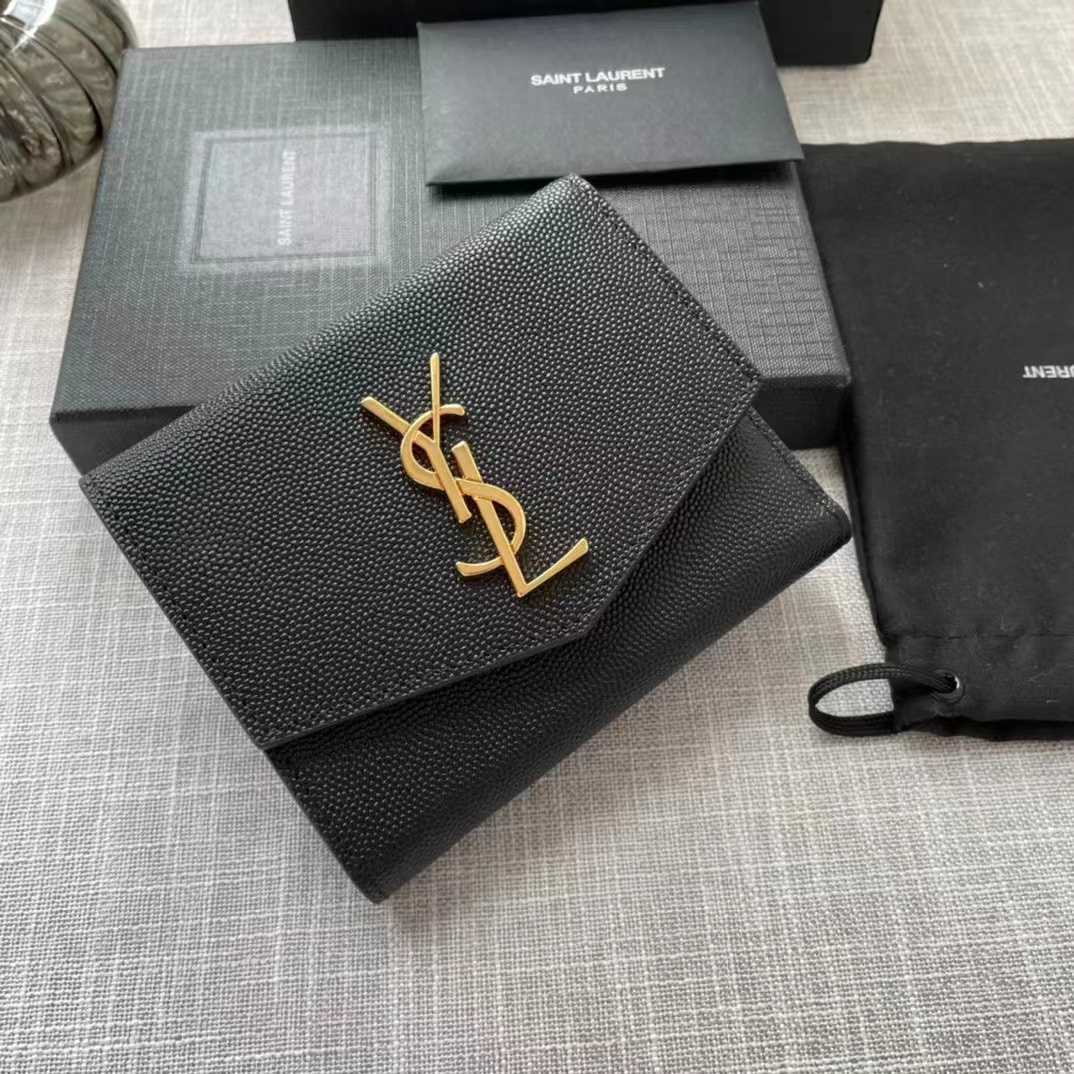 Saint Laurent Uptown Compact Wallet In Grain De Poudre Embossed Leather(12-10-3cm) - DopestKickz
