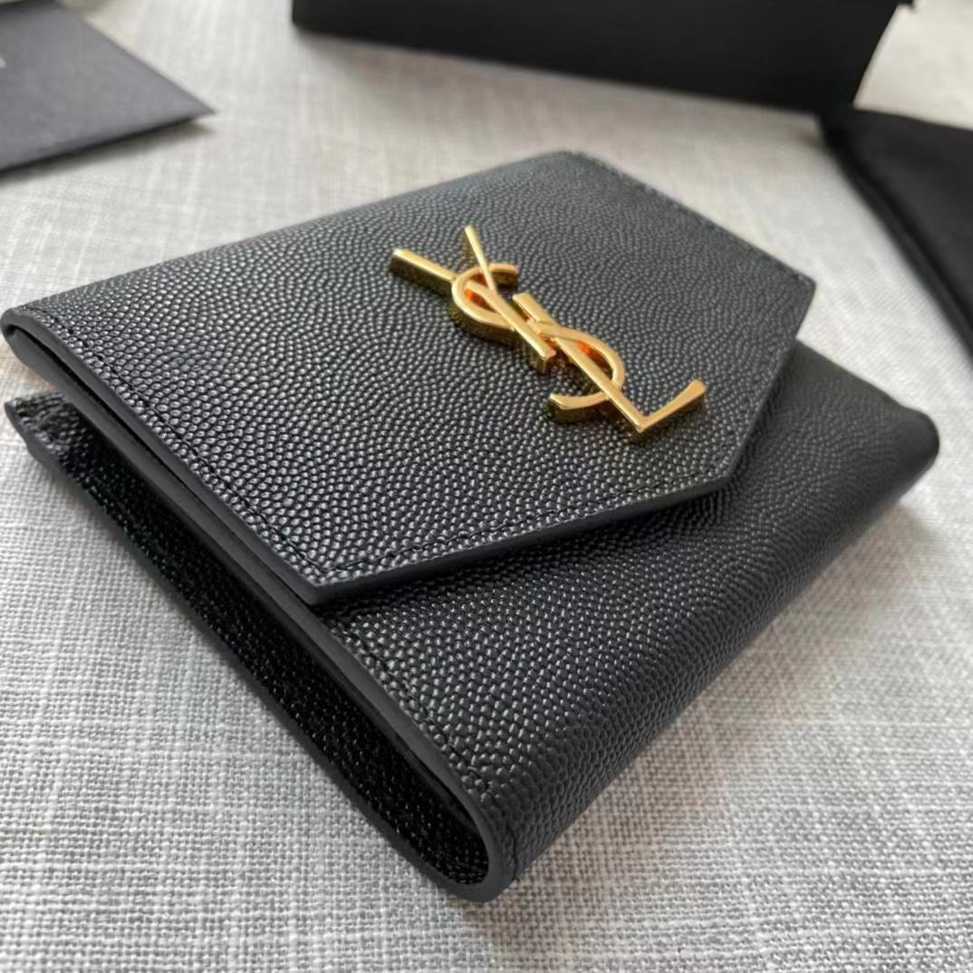 Saint Laurent Uptown Compact Wallet In Grain De Poudre Embossed Leather(12-10-3cm) - DopestKickz
