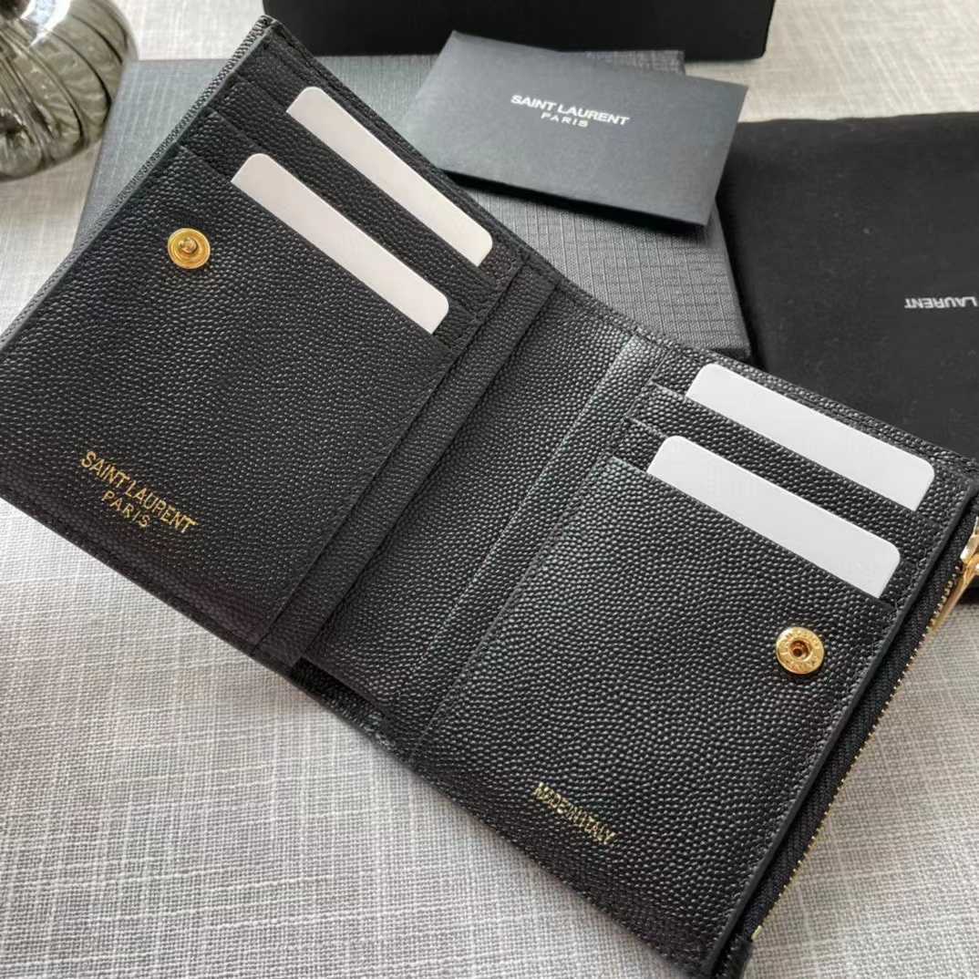 Saint Laurent Uptown Compact Wallet In Grain De Poudre Embossed Leather(12-10-3cm) - DopestKickz