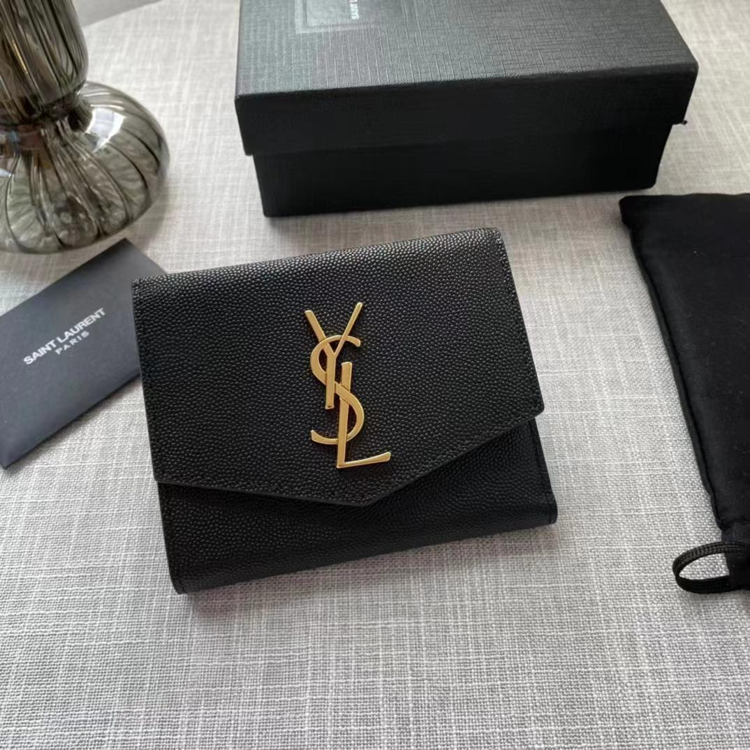 Saint Laurent Uptown Compact Wallet In Grain De Poudre Embossed Leather(12-10-3cm) - DopestKickz