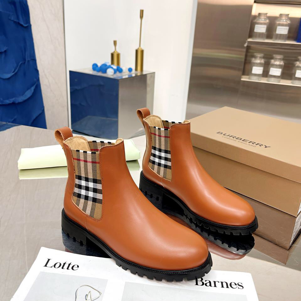 Burberry Vintage Check Detail Leather Chelsea Boots - DopestKickz