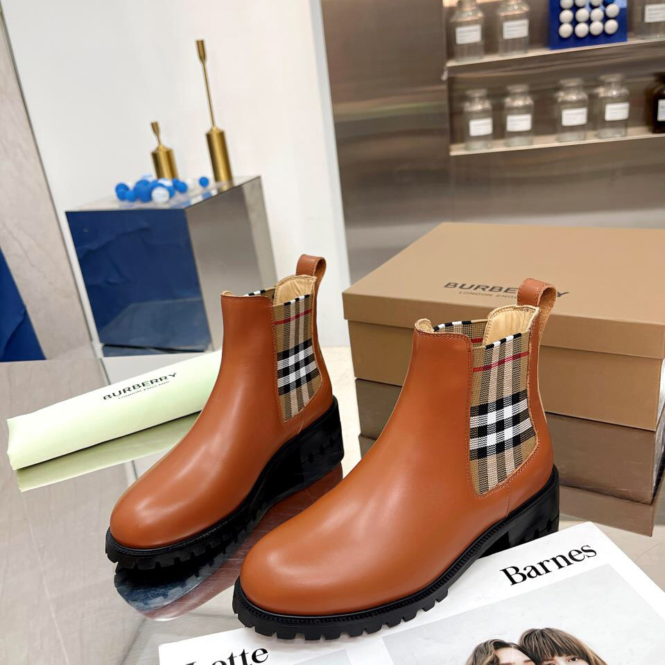 Burberry Vintage Check Detail Leather Chelsea Boots - DopestKickz