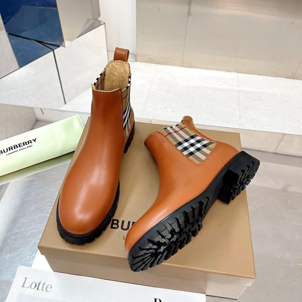Burberry Vintage Check Detail Leather Chelsea Boots - DopestKickz