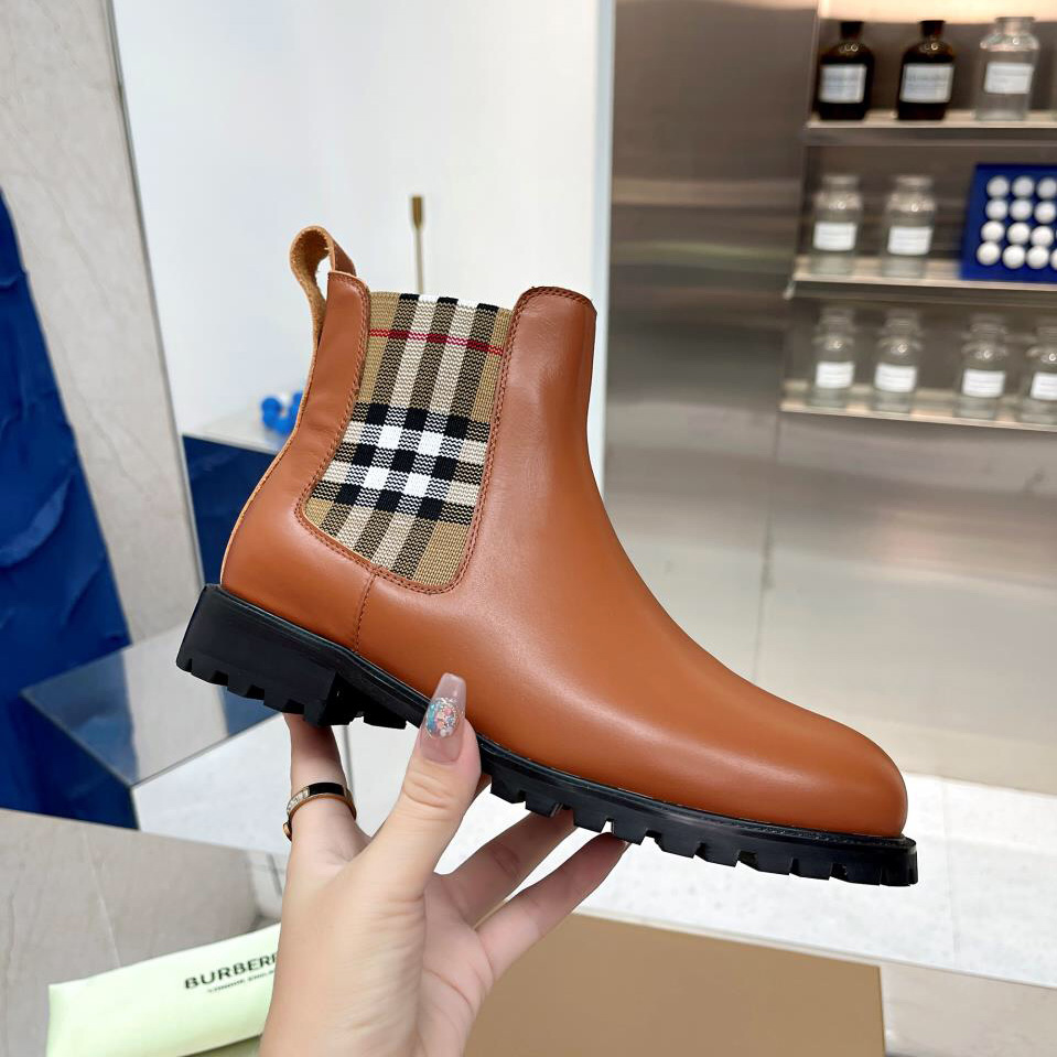 Burberry Vintage Check Detail Leather Chelsea Boots - DopestKickz
