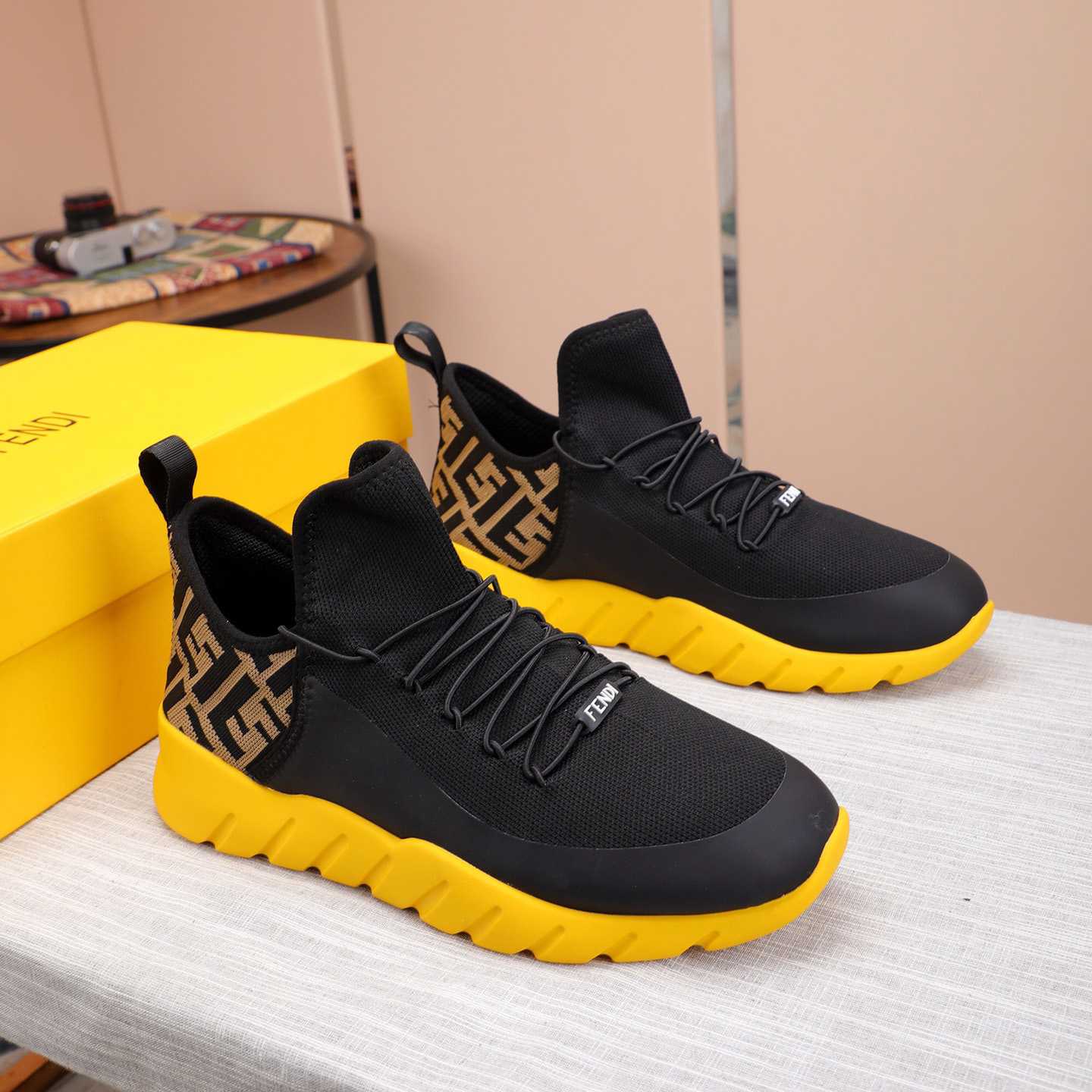 Fendi Black Tech Mesh High-Tops Sneakers - DopestKickz