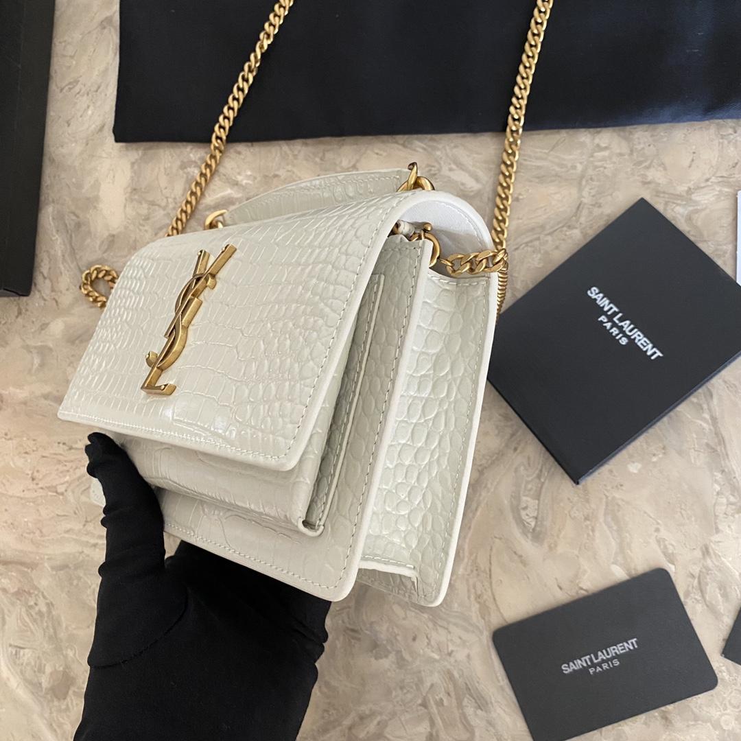 Saint Laurent Sunset Chain Wallet In Crocodile-Embossed Shiny Leather - DopestKickz