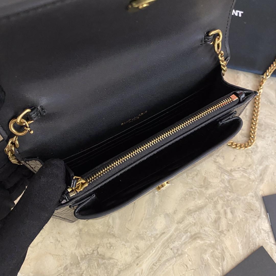 Saint Laurent Sunset Chain Wallet In Crocodile-Embossed Shiny Leather - DopestKickz