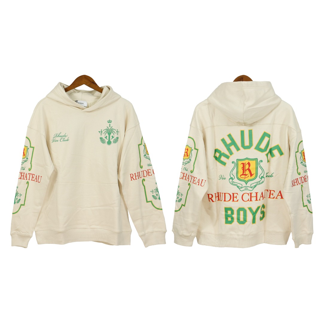 Rhude Wine Club Logo-Print Cotton-Jersey Hoodie - DopestKickz