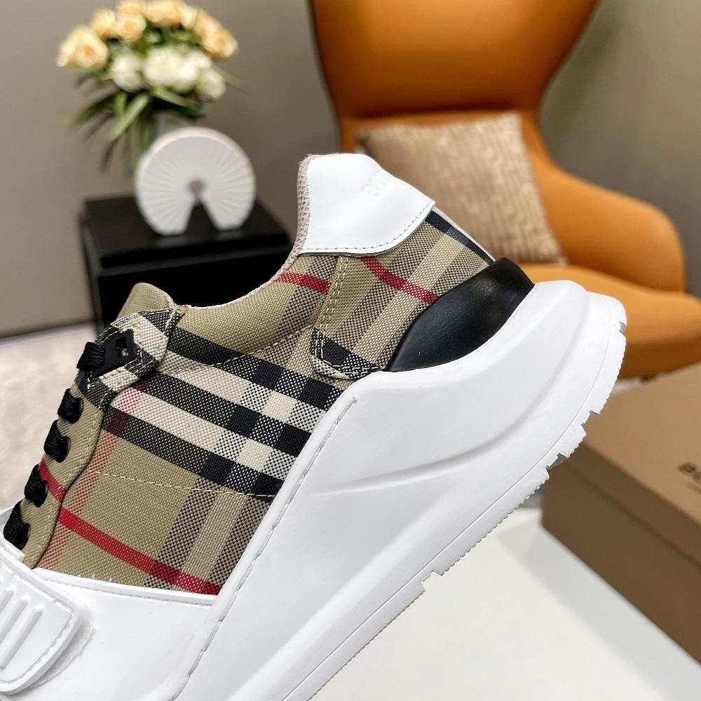 Burberry Check Cotton And Leather Sneakers - DopestKickz