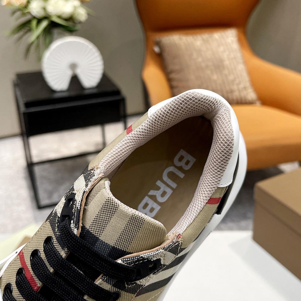 Burberry Check Cotton And Leather Sneakers - DopestKickz