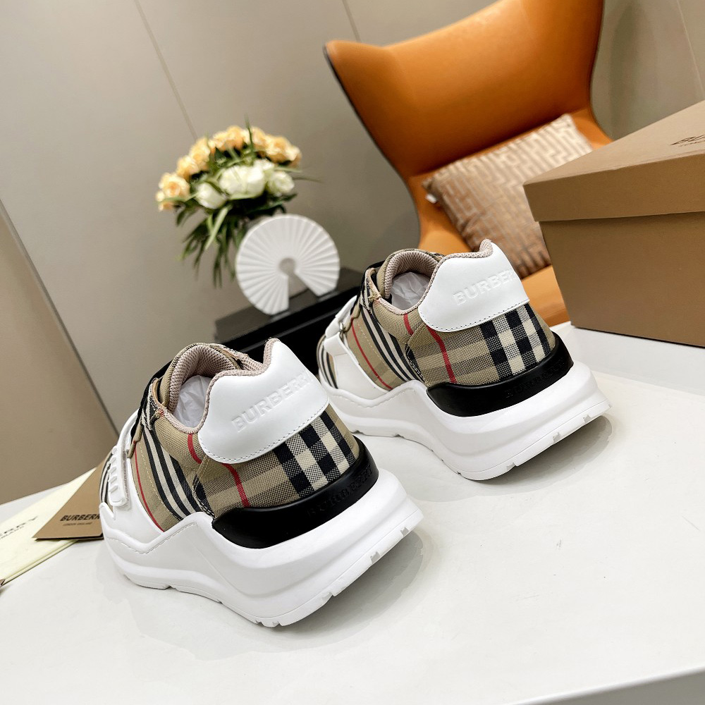 Burberry Check Cotton And Leather Sneakers - DopestKickz
