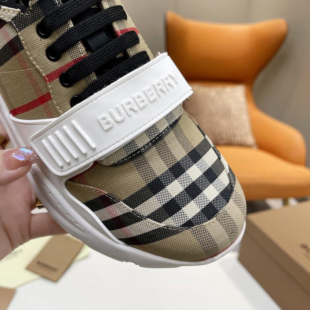 Burberry Check Cotton And Leather Sneakers - DopestKickz