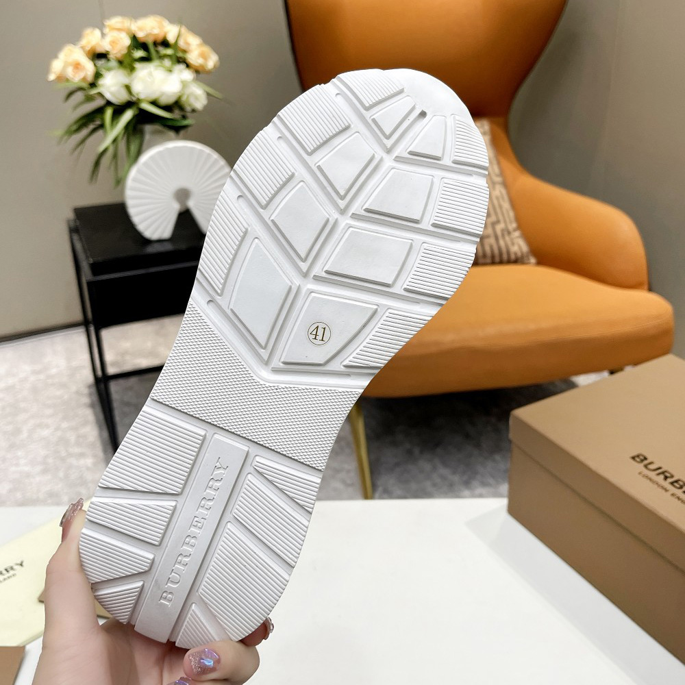 Burberry Check Cotton And Leather Sneakers - DopestKickz