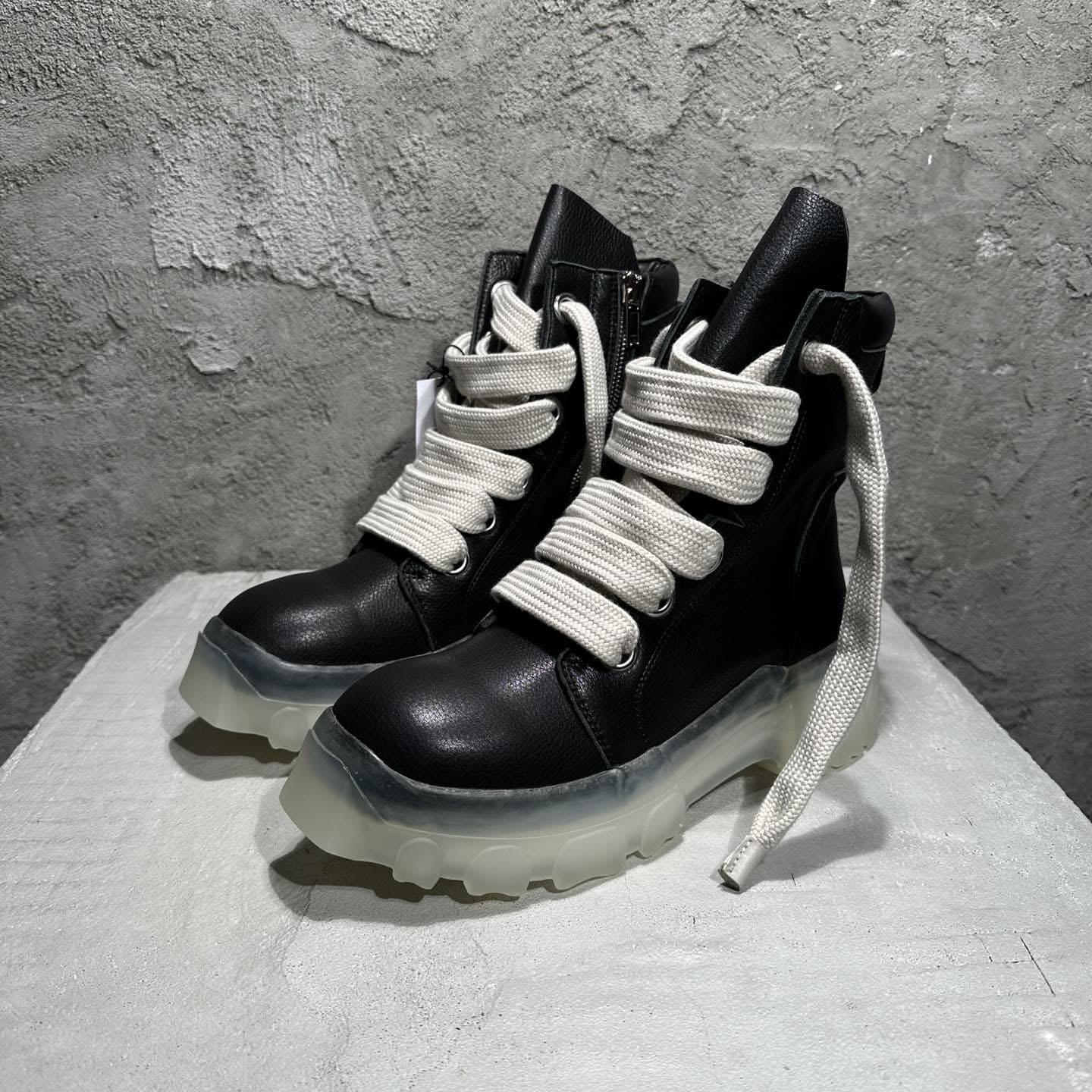 Rick Owens Beatle Lace Up Boots In Black - DopestKickz