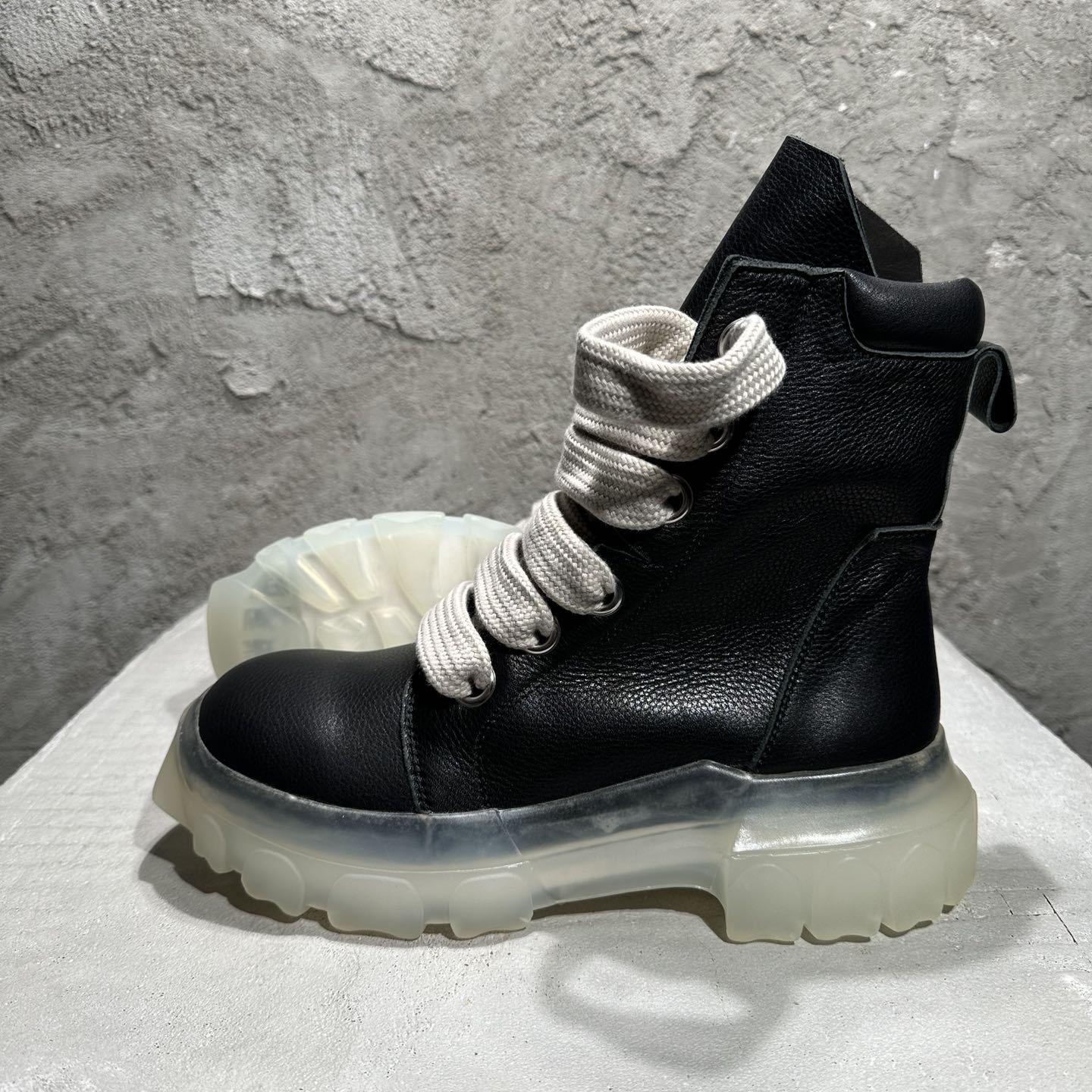 Rick Owens Beatle Lace Up Boots In Black - DopestKickz
