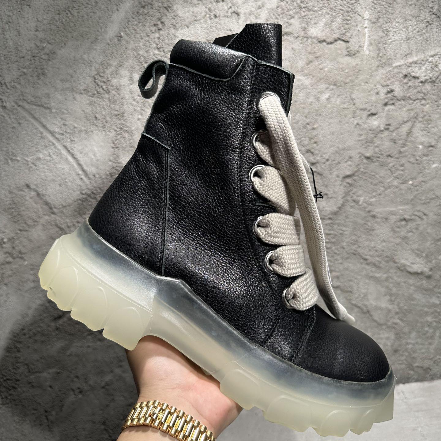 Rick Owens Beatle Lace Up Boots In Black - DopestKickz