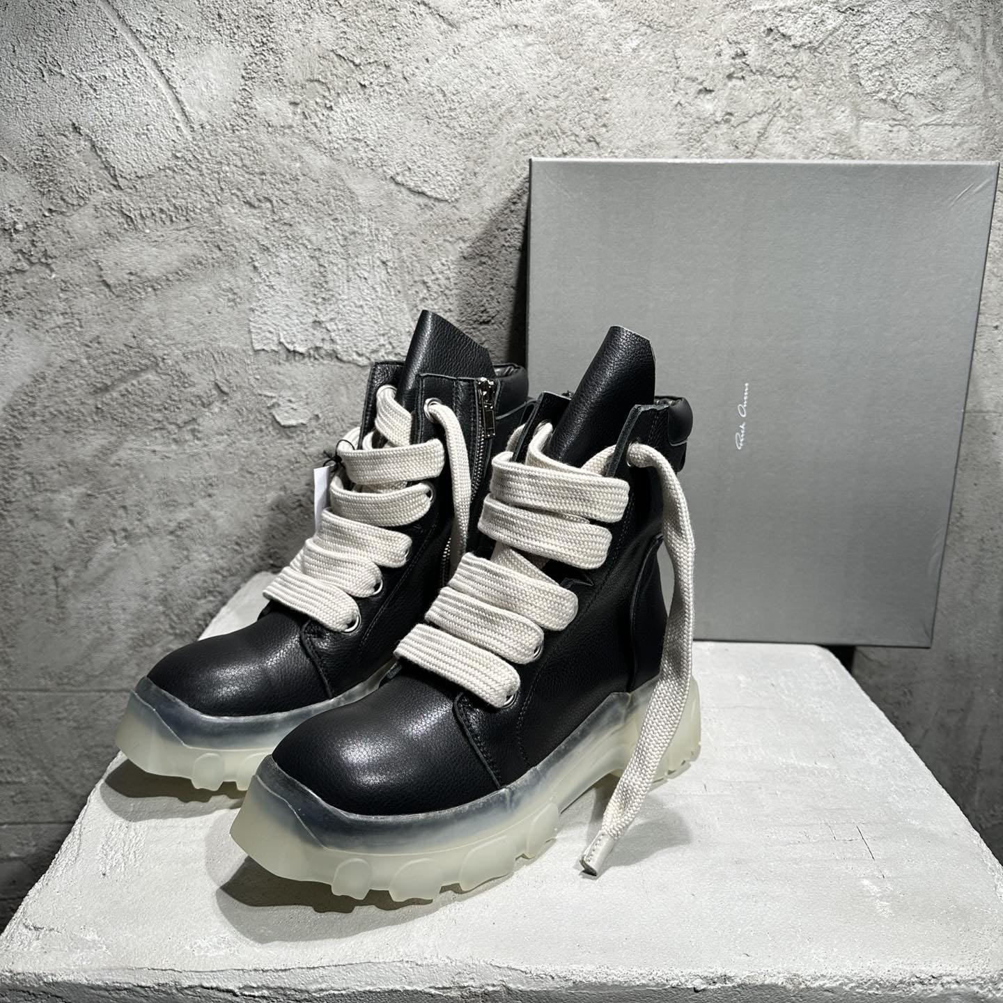 Rick Owens Beatle Lace Up Boots In Black - DopestKickz