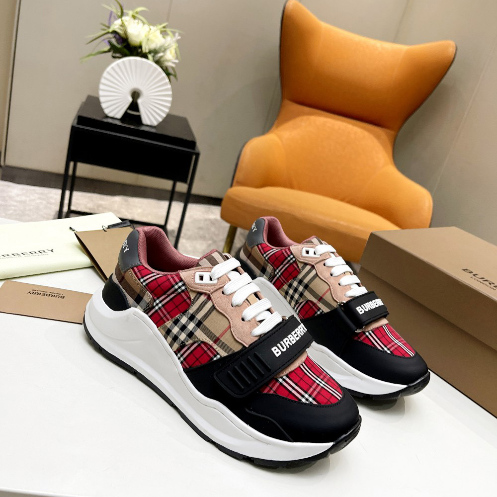 Burberry Vintage Contrast Check And Leather Sneakers - DopestKickz