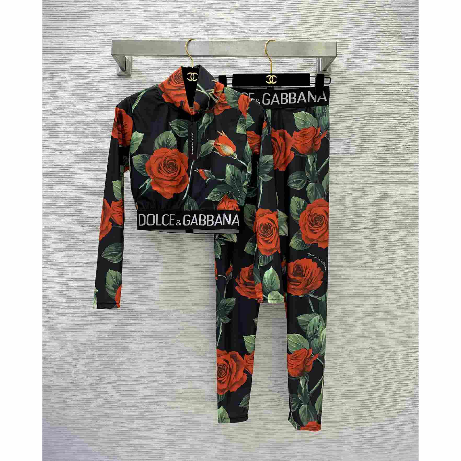 Dolce & Gabbana Floral Silk-Blend Charmeuse Leggings & High Neck Top - DopestKickz
