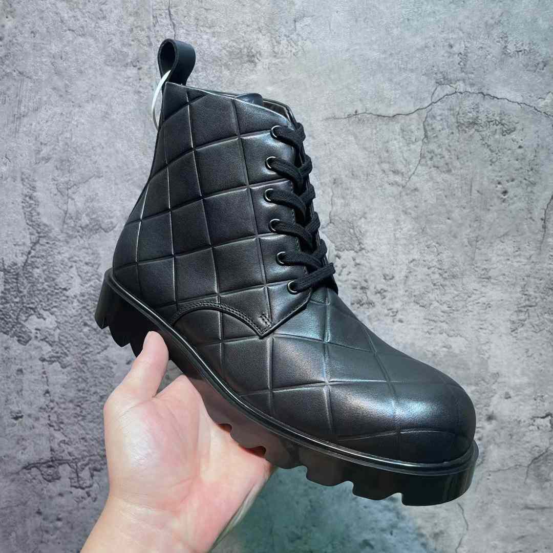 Bottega Veneta Strut Grid Padded Leather Lace-Up Ankle Boots - DopestKickz